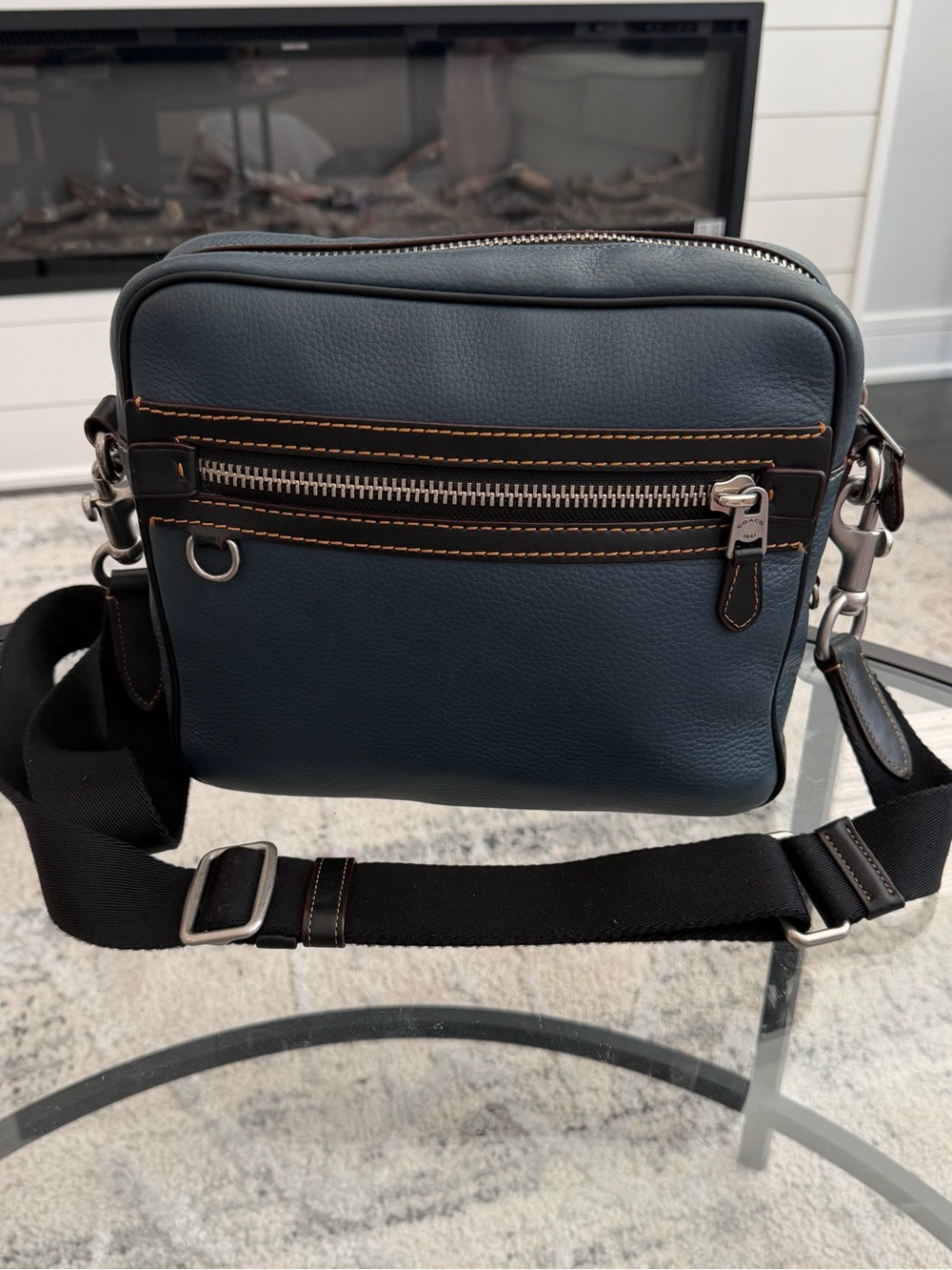 Coach Dylan Blue Pebble Leather Messenger with Black Strap Men 11095